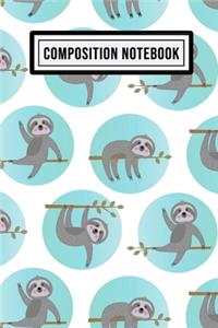 Sloth Wide Ruled Composition Notebook