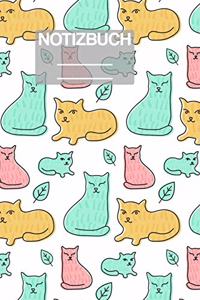Notizbuch A5 Muster Zeichnung Katzen Katze Cat Cats Love Herbst Blätter