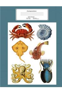 Vintage Marine Life Wide Ruled Composition Book