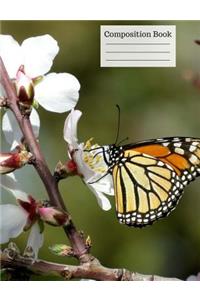 Monarch Butterfly Cherry Blossom Wide Ruled Composition Notebook