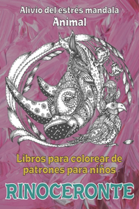 Libros para colorear de patrones para niños - Alivio del estrés Mandala - Animal - Rinoceronte