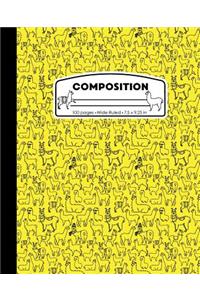 Composition: Wide Ruled Writing Notebook, Yellow Llama Alpaca Outline Pattern Marbled Blank Lined Book