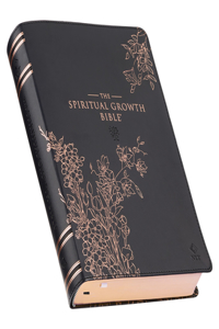 Spiritual Growth Bible, Study Bible, NLT - New Living Translation Holy Bible, Faux Leather, Black Rose Gold Debossed Floral