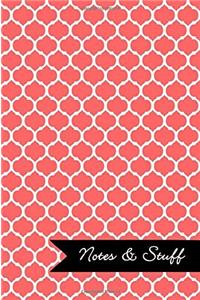 Notes & Stuff Lined Notebook With Coral Moroccan Trellis Pattern Cover