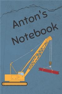 Anton's Notebook: Heavy Equipment Crane Cover 6x9" 200 pages personalized journal/notebook/diary