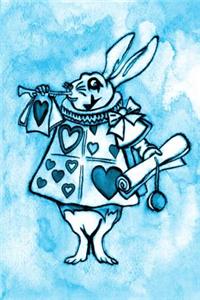 Alice in Wonderland Watercolour Journal-White Rabbit With Trumpet (Bright Blue)