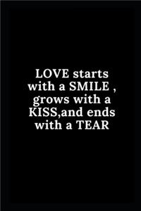 LOVE starts with a SMILE, grows with a KISS, and ends with a TEAR