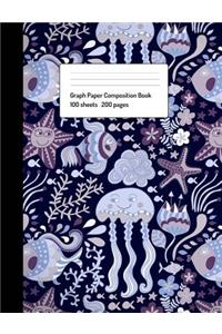 Undersea Creatures Composition Notebook with 4x4 Graph Paper, Blue