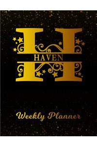 Haven Weekly Planner: 2 Year Personalized Letter H Appointment Book January 2019 - December 2020 Black Gold Cover Writing Notebook & Diary Datebook Calendar Schedule Plan