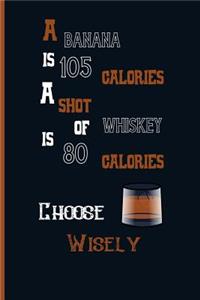 A banana is 105 calories a shot of whiskey is 80 calories choose wisely