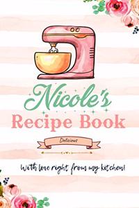 Nicole Personalized Blank Recipe Book/Journal for girls and women