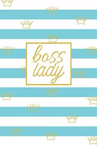 Boss Lady: Fun Large Letter Sized Notebook/Diary/Journal for Everyday Use Aqua and White Stripes with Gold Crowns