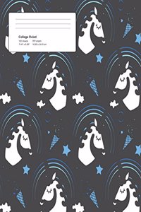 Unicorn Dark Pattern Composition College Ruled Book (7.44 x 9.69) 200 pages V10