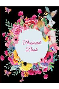Password Book: Colorful Flowers Black Book, 8.5