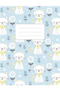 Composition Notebook: Cute Cat Blue Flower Pattern: 100 Pages of 7.5