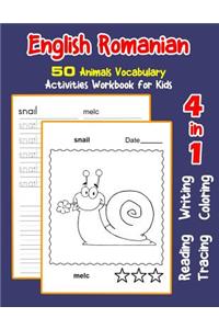 English Romanian 50 Animals Vocabulary Activities Workbook for Kids