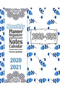 2020-2021 Monthly Planner: Blue Floral 8x10inch 2 Years Monthly Planner Calendar Schedule Organizer From January 1,2020 to December 31,2021 (24 Months Calendar Planner) With H