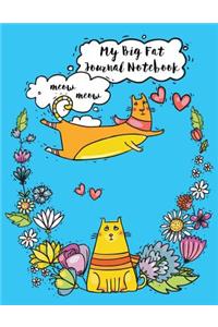 My Big Fat Journal Notebook For Cat Lovers Funny Flying Cartoon Cat 1