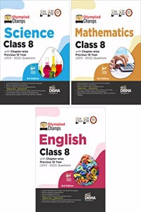 Olympiad Champs Science, Mathematics, English Class 8 with Past Questions 5th Edition (Set of 3 Books) Disha Experts
