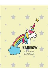 Rainbow dream sketchbook: Cute unicorn on yellow cover (8.5 x 11) inches 110 pages, Blank Unlined Paper for Sketching, Drawing, Whiting, Journaling & Doodling