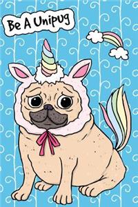 Journal Notebook For Dog Lovers Unicorn Pug - Blue