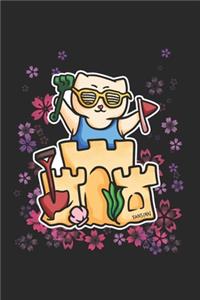 Cat Beach Sandcastle Flowers Notebook
