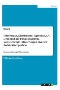 Historismus, Klassizismus, Jugendstil, Art Deco und der Funktionalismus. Vergleichende Erläuterungen diverser Architekturepochen