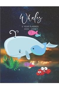 2020-2024 Five Year Planner Monthly Calendar Whales Goals Agenda Schedule Organizer