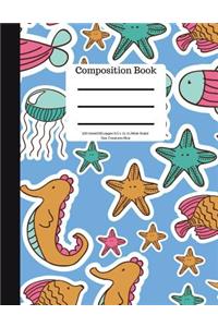 Composition Book 100 Sheet/200 Pages 8.5 X 11 In.-Wide Ruled-Sea Creatures-Pink