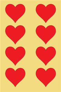100 Page Unlined Notebook - Red Hearts on Banana