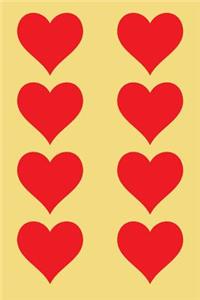 100 Page Unlined Notebook - Red Hearts on Banana