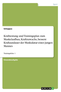 Krafttestung und Trainingsplan zum Muskelaufbau, Kraftzuwachs, bessere Kraftausdauerder Muskulatur eines jungen Mannes