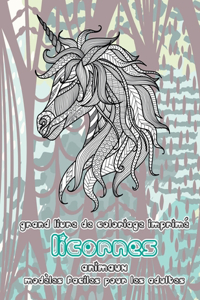 Grand livre de coloriage imprimé - Modèles faciles pour les adultes - Animaux - Licornes