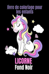 Licorne livre de coloriage pour les enfants fond noir