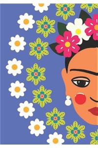 Whimsical Frida Blue Folk Art Lined Undated Journal