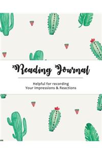 Reading Journal: For Book Lovers - Size (8x10) Cactus Design