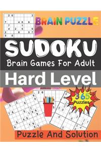 Brain Puzzle Sudoku Brain Games For Adult Hard Level 365 Puzzle and Solution