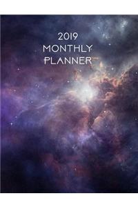2019 Monthly Planner: Purple Celestial Space - 12 Month - January 2019 to December 2019 Slimline Calendar