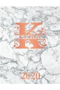 Keira: 2020. Personalized Name Weekly Planner 2020. Monogram Letter K Notebook Diary. White Marble & Rose Gold Cover. Datebook Calendar Schedule