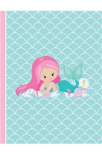 Cute Pink Hair Mermaid Girl and Friends Notebook College Ruled Paper