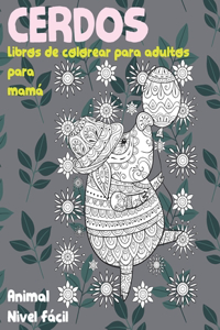 Libros de colorear para adultos para mamá - Nivel fácil - Animal - Cerdos
