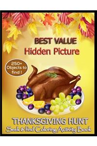 BEST VALUE Hidden Picture THANKSGIVING HUNT Seek & Find Coloring Activity Book