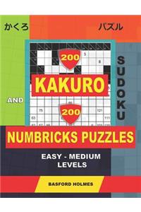 200 Kakuro sudoku and 200 Numbricks puzzles easy - medium levels.