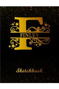 Finley Sketchbook: Letter F Personalized First Name Personal Drawing Sketch Book for Artists & Illustrators Black Gold Space Glittery Effect Cover Scrapbook Notepad & 