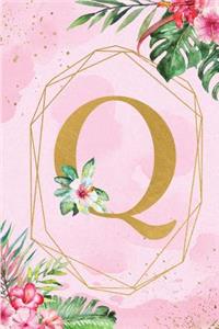 Q: Monogram Initial Q Notebook for Women & Girls, Pink Tropical Floral Journal to Write in, College Ruled Composition Notebook, 6 x 9 Blank Line Summer