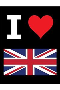 I Love United Kingdom - 100 Page Blank Notebook - Unlined White Paper, Black Cover