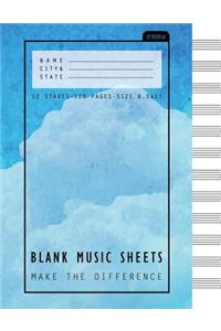 Blank Music Sheets: The Cozy Blue Sky Music Cover Design - 12 Stave 100 Pages, 8.5x11 Inches: Perfect Binding