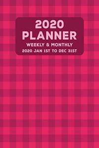 Weekly Monthly 2020 Planner Geometric Tartan Pink