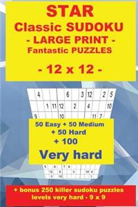 Star Classic Sudoku - Large Print - Fantastic Puzzles - 12 X 12