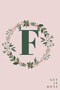 Monogram Initial Letter F Notebook with Rose Pink Floral Journal for Women, Girls Birthday Gift and School